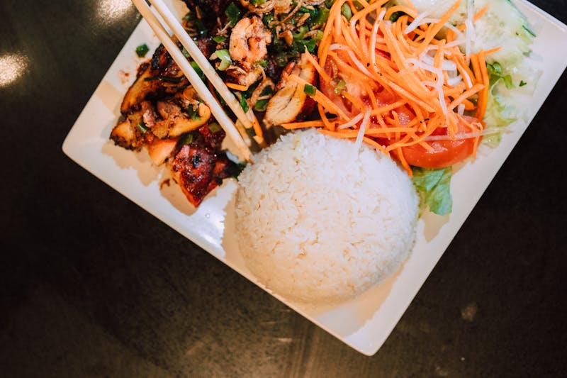 Grilled Chicken Cabana Bowl with rice beans and fresh toppings
